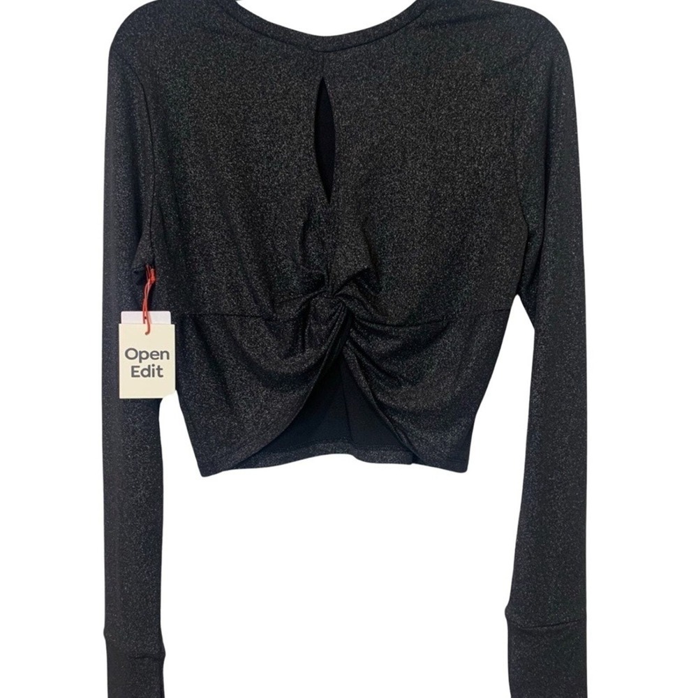 Nordstrom Open Edit Long Sleeve Cropped Knit Top Size Medium Open Back Holiday - Picture 5 of 9